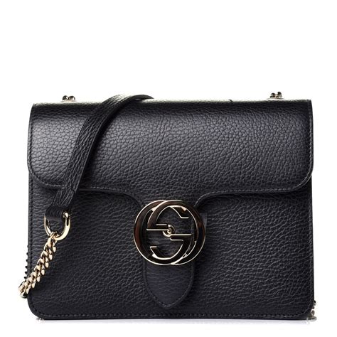 gucci dollar calfskin interlocking g shoulder bag black|gucci chain shoulder bag.